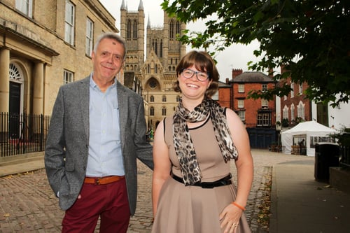 Simon and Amy, with Lincoln Cathedral in background