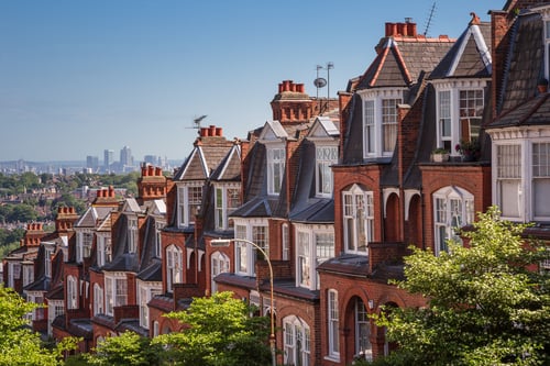 Brick houses on a panoramic shot from Muswell Hill, London, UK
