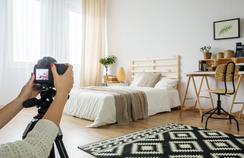 photographing a modern bedroom